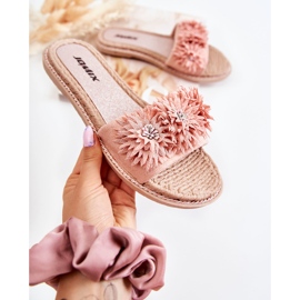 WJ1 Damtofflor med tygblommor Rosa Susana 1