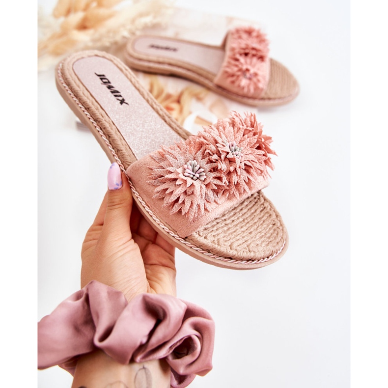 WJ1 Damtofflor med tygblommor Rosa Susana 1