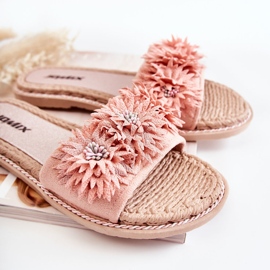 WJ1 Damtofflor med tygblommor Rosa Susana 2