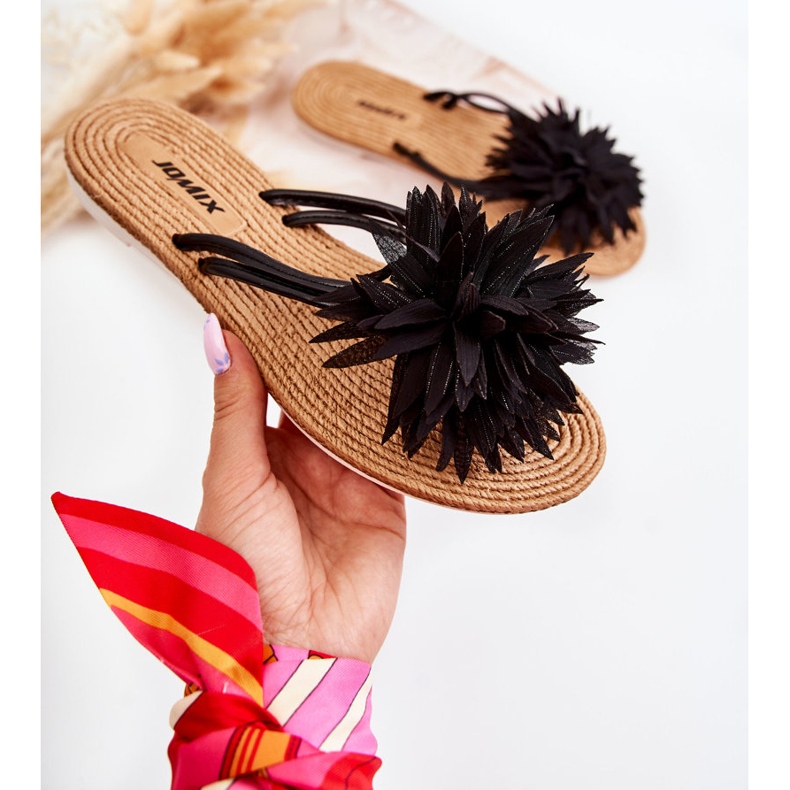 WJ1 Damtofflor med tygprydnad Svart Eviana 1