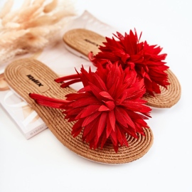 Damtofflor med tygdekoration Eviana röd 1