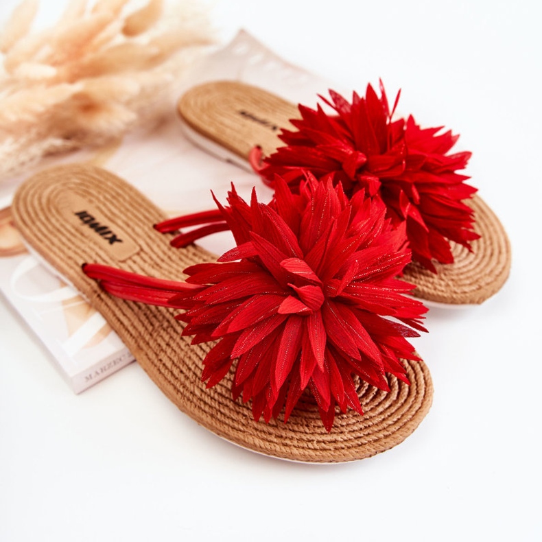 Damtofflor med tygdekoration Eviana röd 1