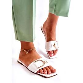 PG2 Klassiska lädertofflor för kvinnor med vit Shilla-dekoration 2