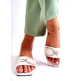 PG2 Klassiska lädertofflor för kvinnor med vit Shilla-dekoration 3