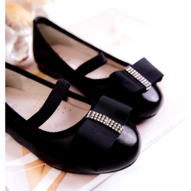 S.Barski Barnballerinor i läder med dekorativ rosett Svart Claril 2