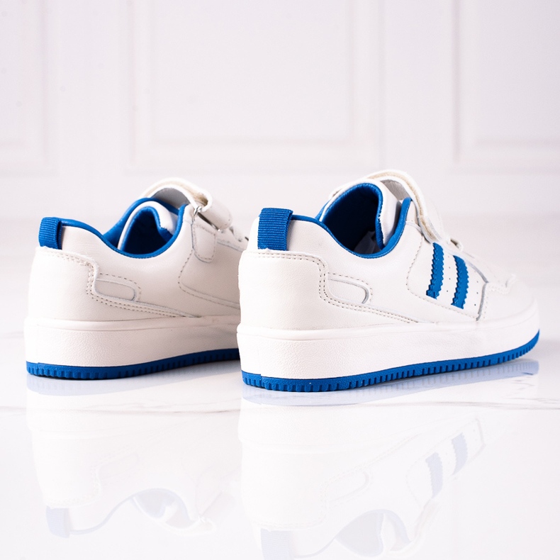 Shelovet barnsneakers gjorda av ekologiskt läder i vitt och blått 2