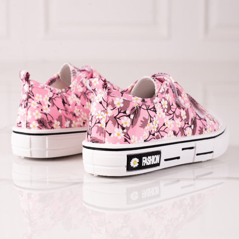 Shelovet barnsneakers med rosa blommor vit gul 1