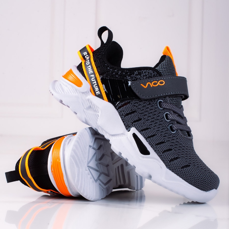 Pojksportskor Vico med neoninlägg grå 1