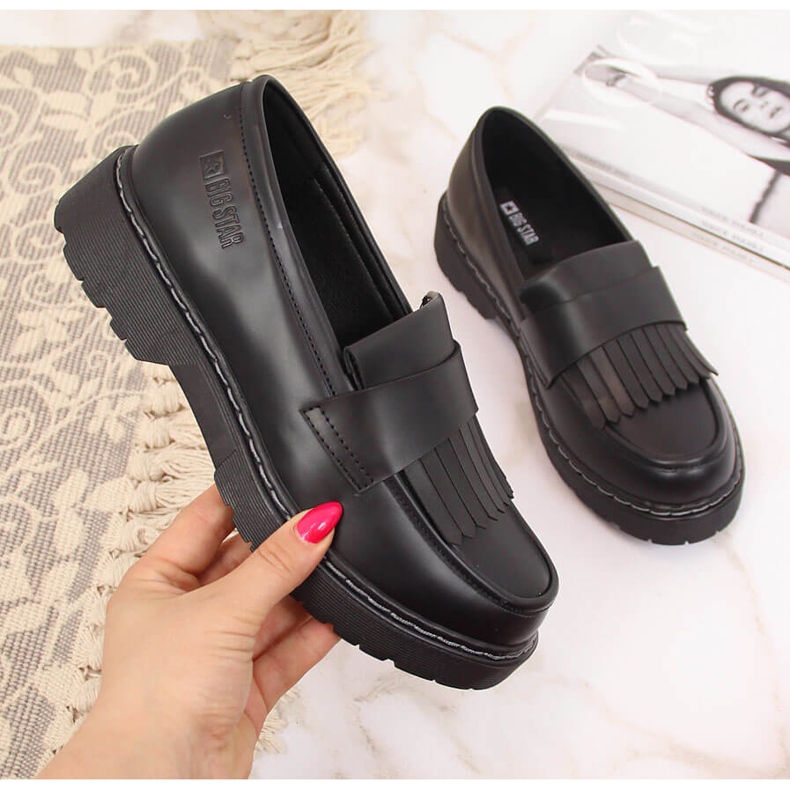 Svarta damskor på plattformen med fransar Big Star II274100 2