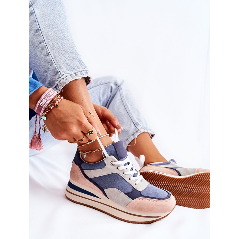 PS1 Sportskor i mocka dam blågrå Elisse rosa 1