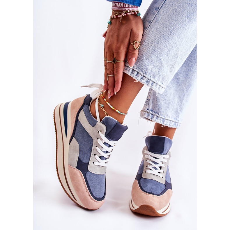 PS1 Sportskor i mocka dam blågrå Elisse rosa 2