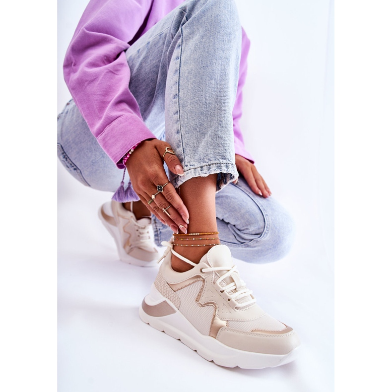 PG1 Fashionabla sneakers för kvinnor ljusbeige Allie gyllene 2