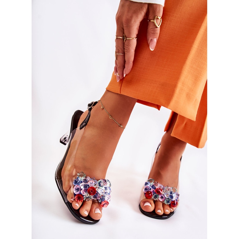 S.Barski Eleganta sandaler med kristaller Svart Lanette mångfärgad 1