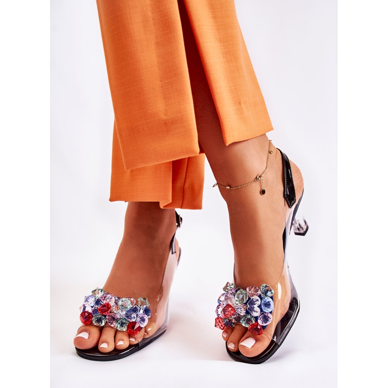 S.Barski Eleganta sandaler med kristaller Svart Lanette mångfärgad 2