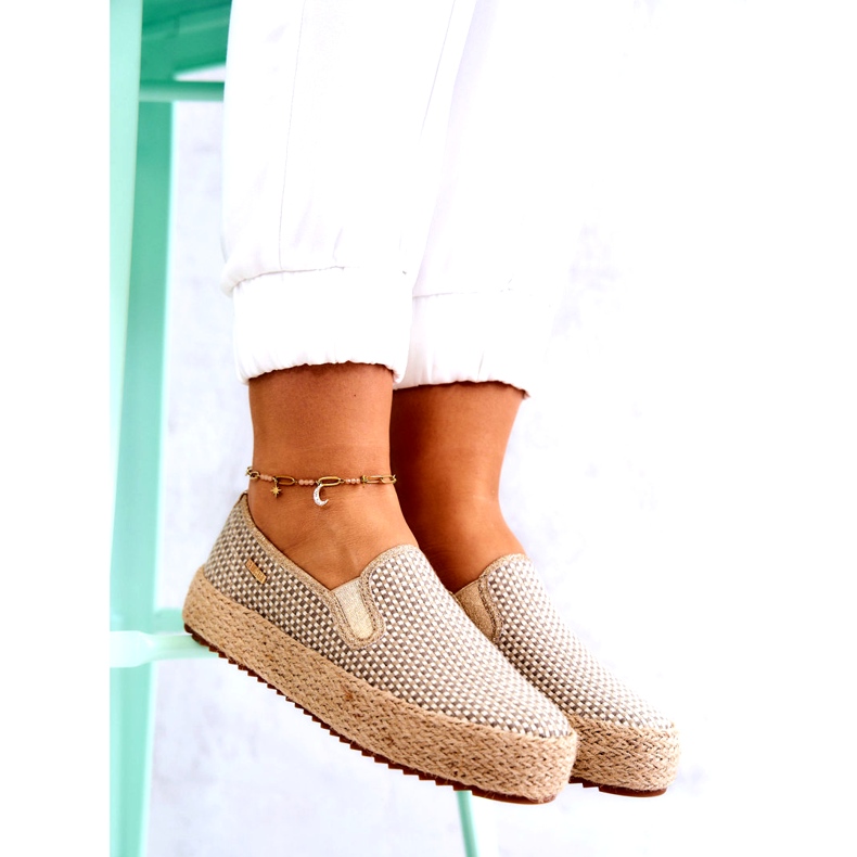 Flätade sneakers för dam Slip On Big Star JJ274394 Beige gyllene 3