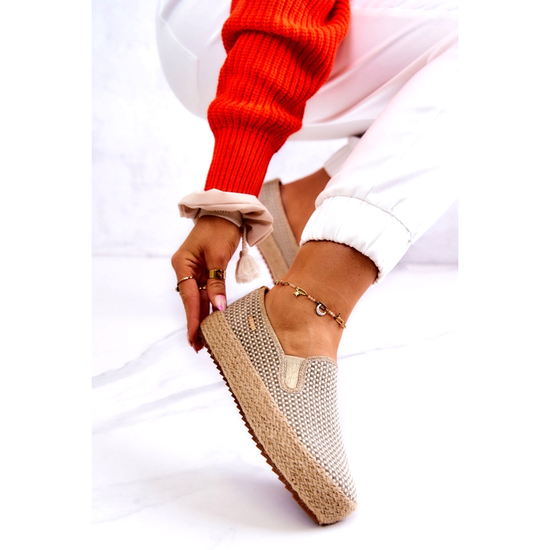 Flätade sneakers för dam Slip On Big Star JJ274394 Beige gyllene 4