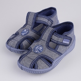 Pojktofflor Viggami Daniel broderi grå 1