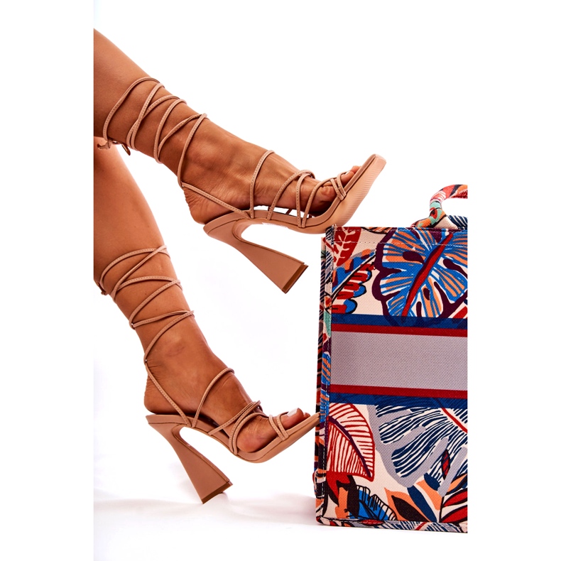 PM2 Knytna sandaler på fashionabla klackar naken canves beige 1