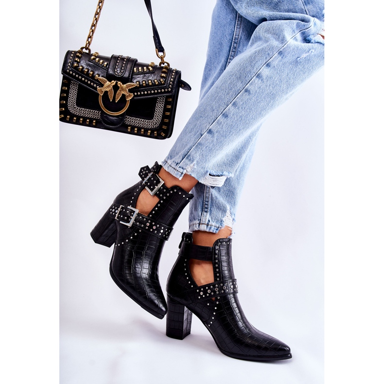 WJ2 Kvinnors stövlar på klack med strass Svart Kelin 2