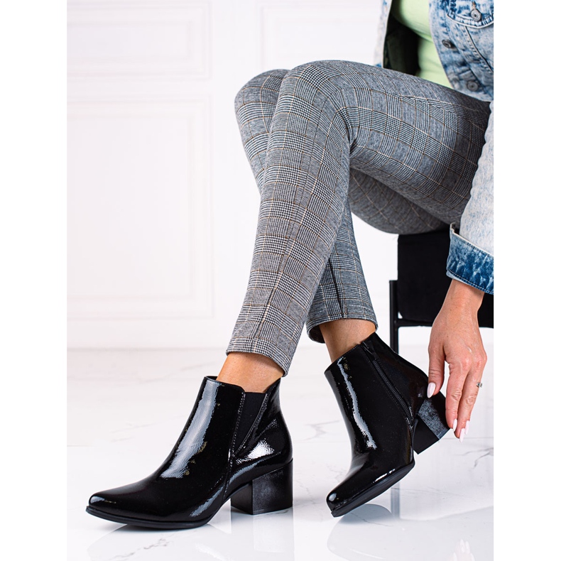 SHELOVET Svartlackade Chelsea-stövlar Sergio Leone med höga klackar 1