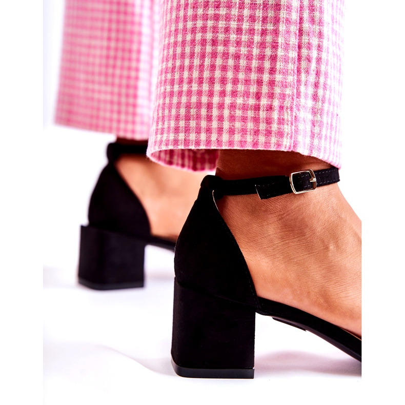 Högklackade mockasandaler för kvinnor, svarta 4