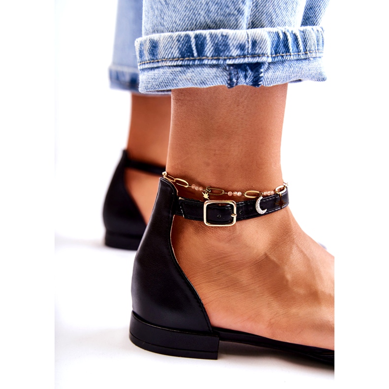 WD1 Ballerinasandaler i läder för kvinnor i Spitz Black Caprise svart 4