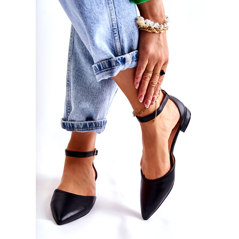 WD1 Ballerinasandaler i läder för kvinnor i Spitz Black Caprise svart 2