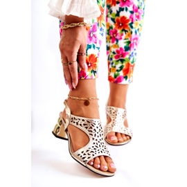 PA2 Genombrutna läder sandaler på höga klackar Golden Salvio gyllene 1