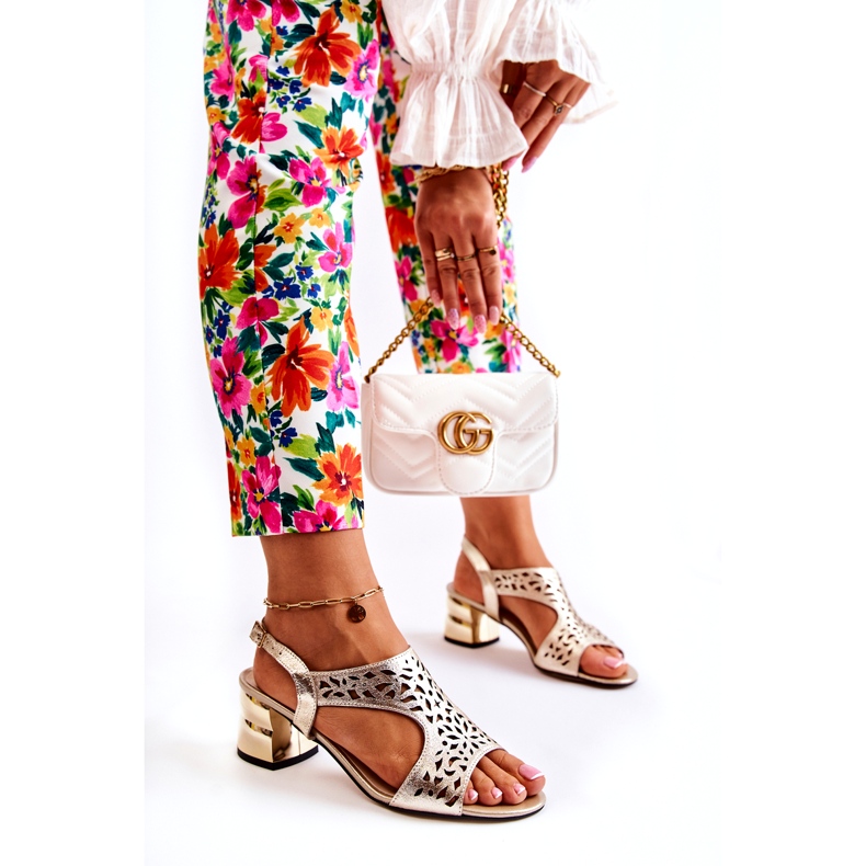 PA2 Genombrutna läder sandaler på höga klackar Golden Salvio gyllene 3