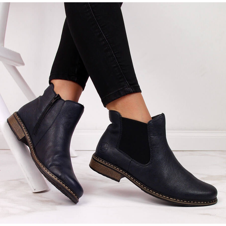 Varma Chelsea-stövlar för kvinnor, marinblå Rieker Z4994-14 svart 1