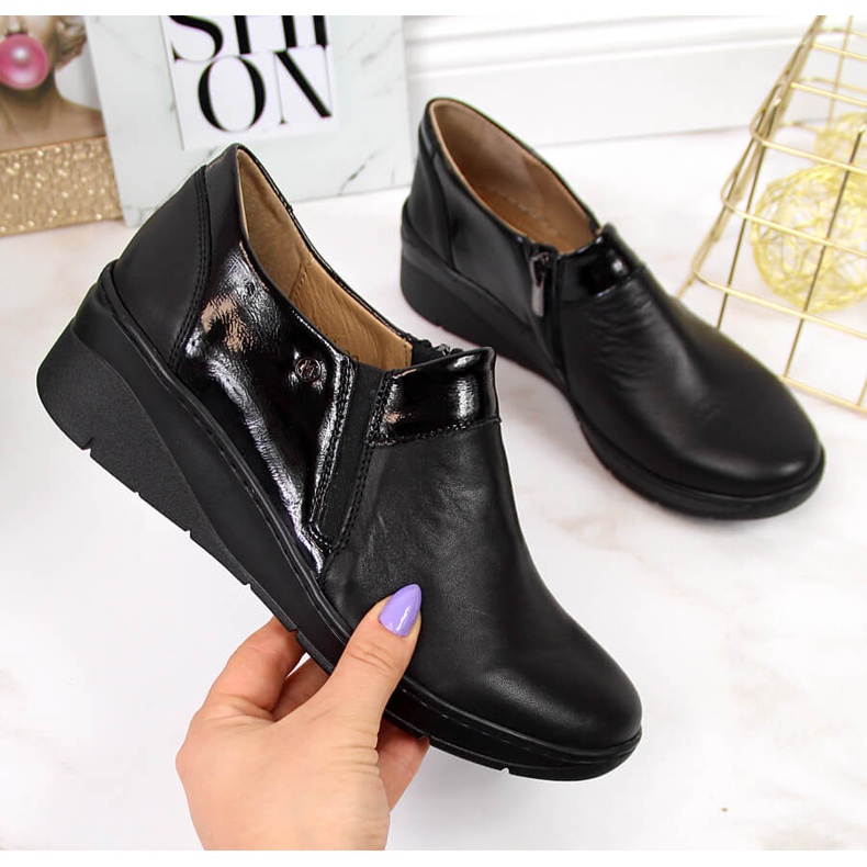 Bekväma damskor i läder svarta Helios 348 2