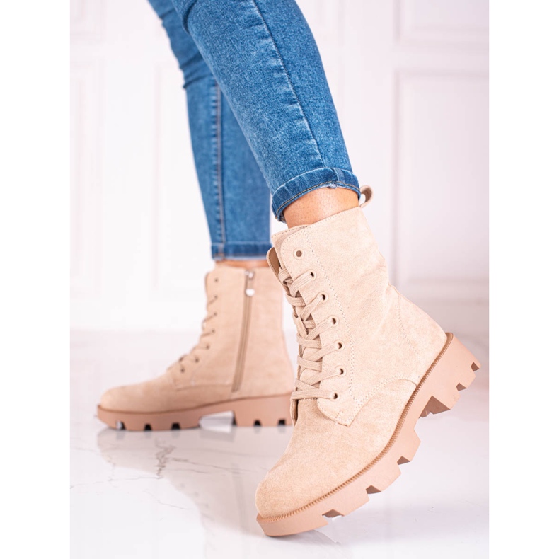 Shelovet mocka snörväskor för kvinnor, beige 2