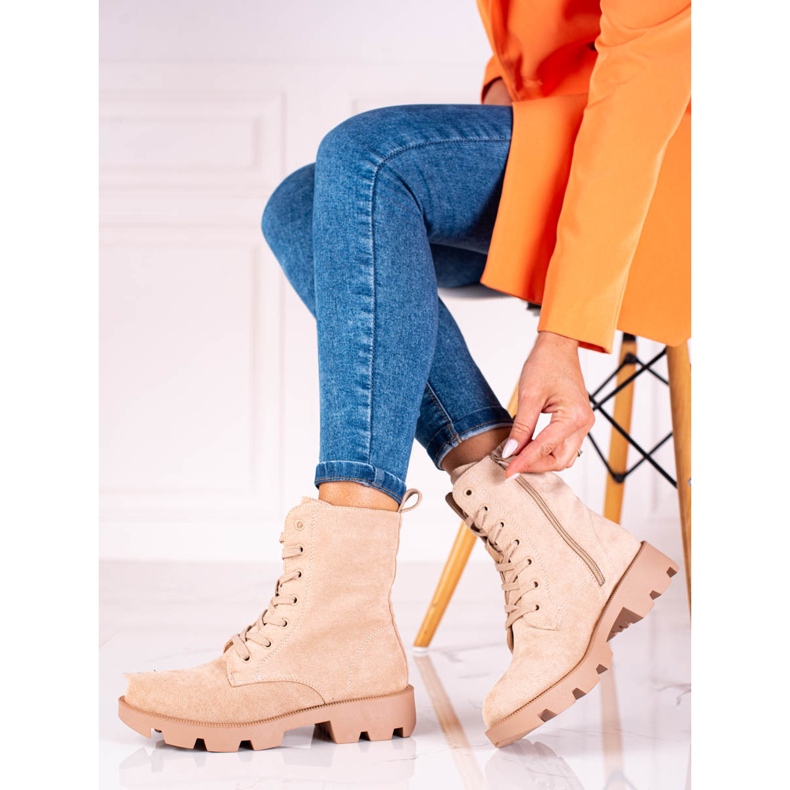 Shelovet mocka snörväskor för kvinnor, beige 1