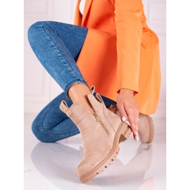 Shelovet låga stövlar för kvinnor med gyllene dragkedja, ljusbrun 1