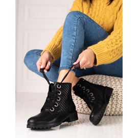 Svarta Shelovet damstövlar med snörning med quiltning 1