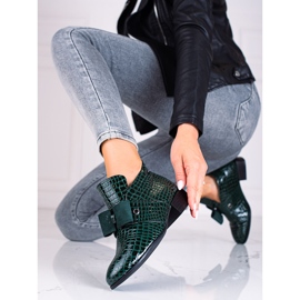 W. Potocki Potocki låga stövlar för kvinnor med platta gröna klackar 1