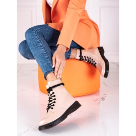 Beigesnörade Shelovet-stövlar för kvinnor med metallglans 1