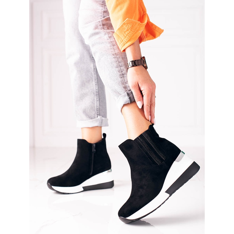 Sportkängor för damer på Shelovet-kilen, gjorda av ekologisk mocka svart 1