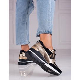Vinceza Svarta och guld Potocki damsneakers på kilklack gyllene 1