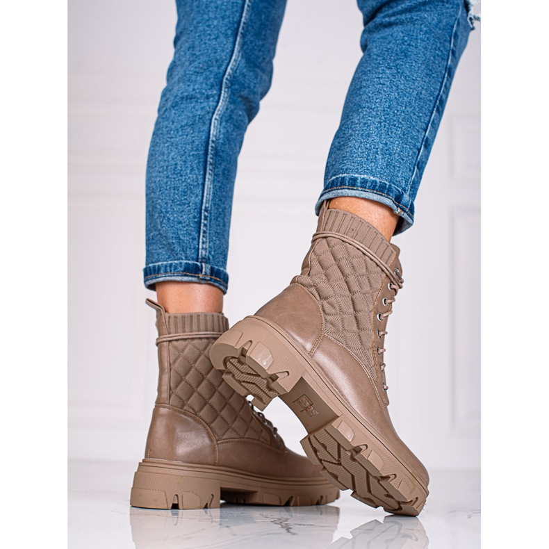 Shelovet kviltade väskor med snörning för kvinnor beige brun 1