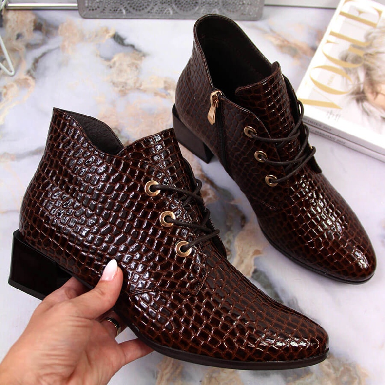 Lackskor för kvinnor, lack ormskinn Vinceza brun 1