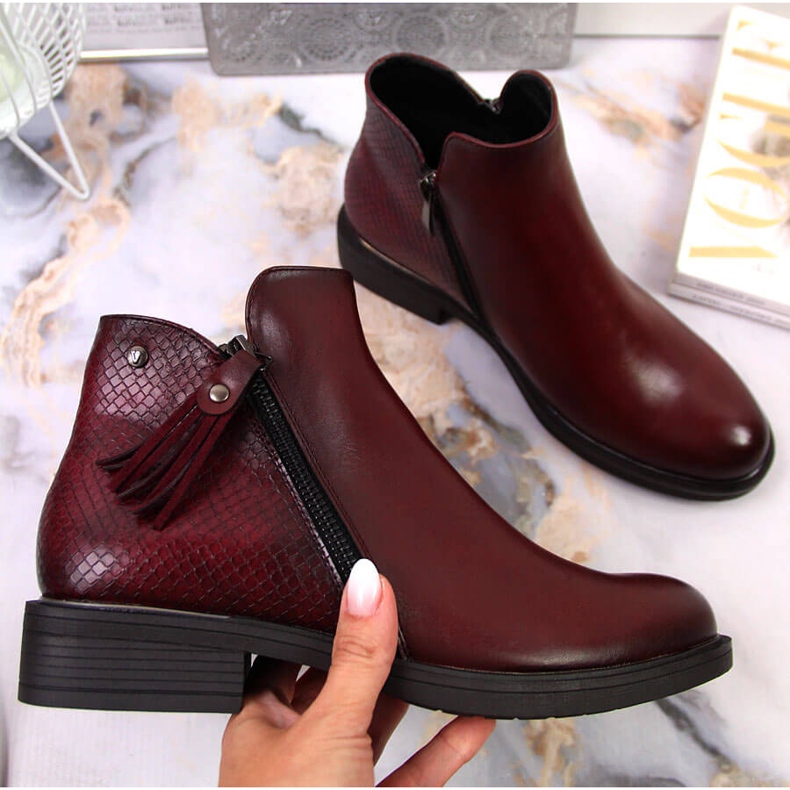 Kvinnors ankelstövlar Jodhpur ormskinn Vinceza rödvin röd 1