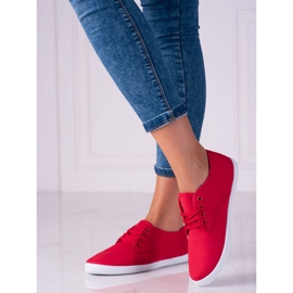 Lätta sneakers i rött tyg från Shelovet för kvinnor röd 2