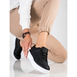 Klassiska sportskor för kvinnor Shelovet svarta ekologiska läderskor 2