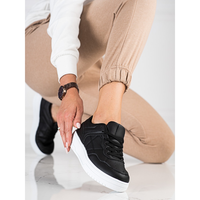 Klassiska sportskor för kvinnor Shelovet svarta ekologiska läderskor 2