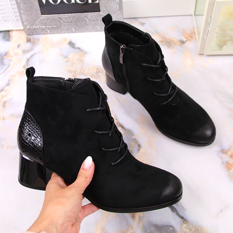 Damstövlar, isolerad snörning i ekomocka svart Potocki 1