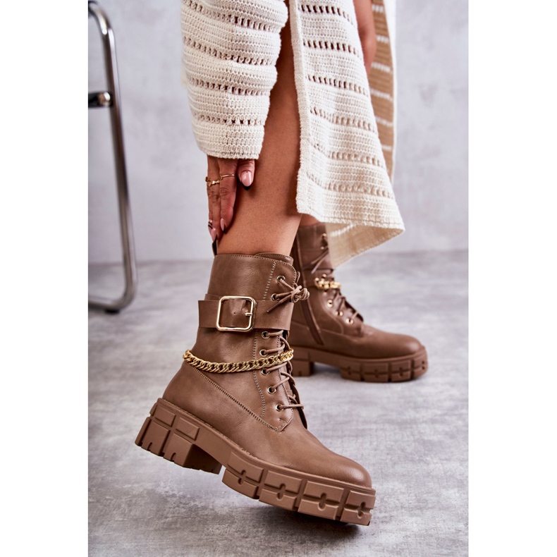 PG1 Fashionabla arbetarkängor med brun Solesso-kedja 2