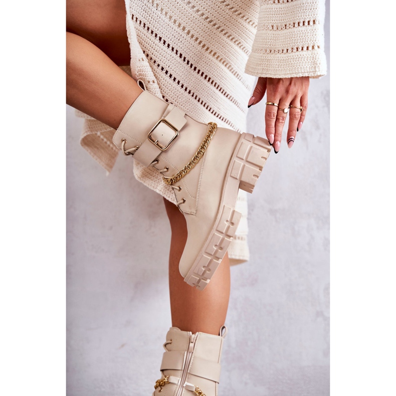 PG1 Fashionabla arbetarstövlar med beige Solesso-kedja 2