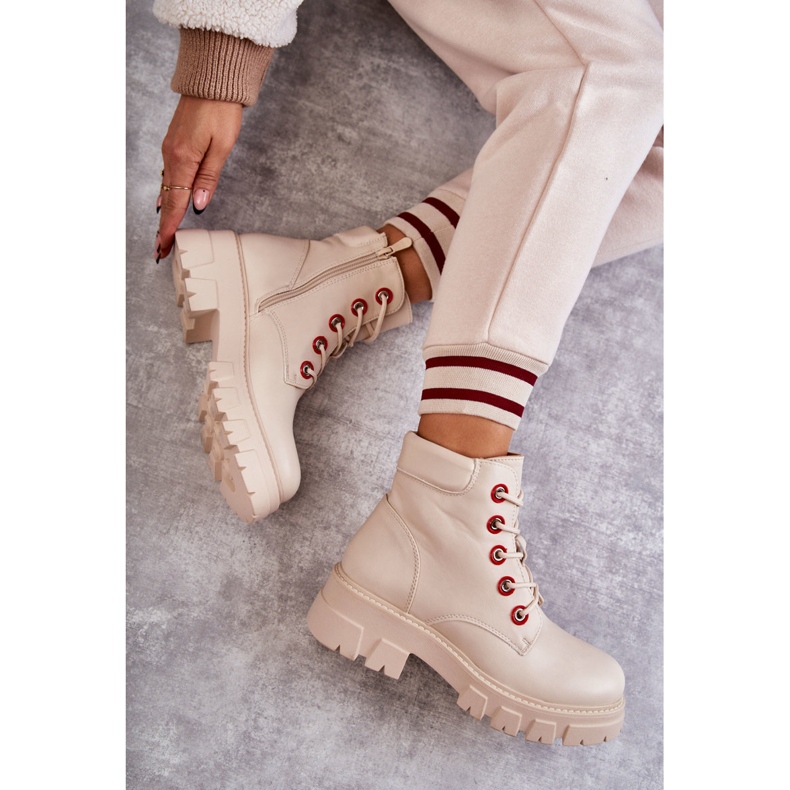 PG1 Läderstövlar Arbetare På Beige Messa Dragkedja 1