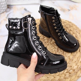 Svarta Vinceza svartlackade isolerade stövlar för tjejer 1